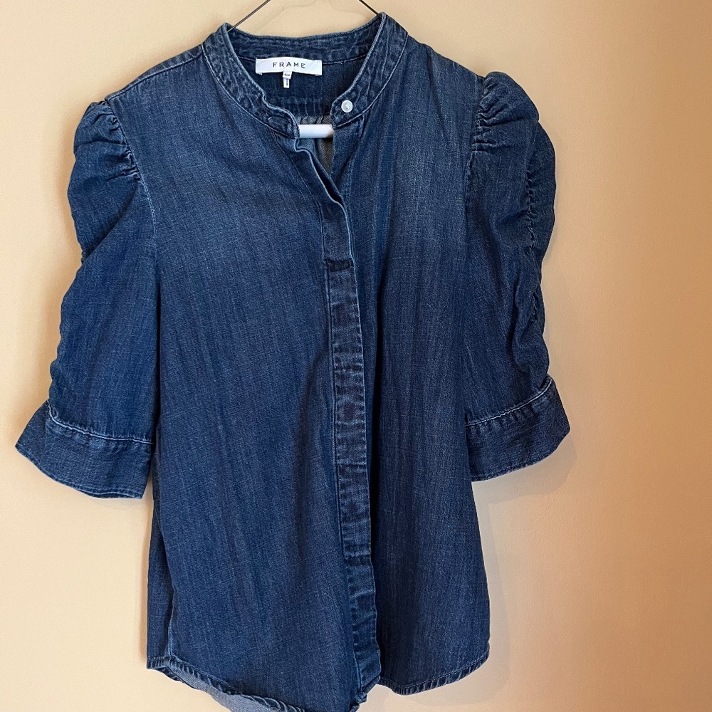 Frame Ruffled Sleeve Denim Shirt - Picture 4 of 8